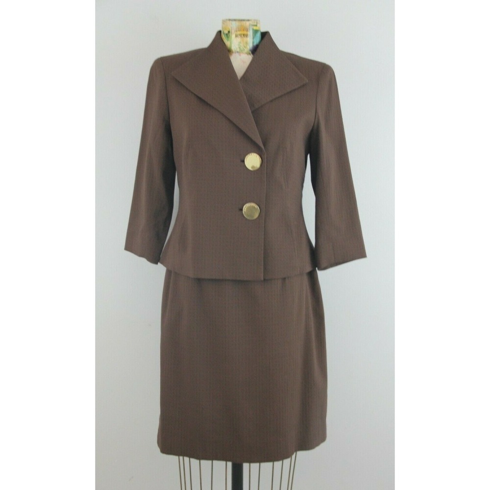 Doncaster Dress Jacket Set 4/6 Brown Waffle Texture Sleeveless Gold Button Old $